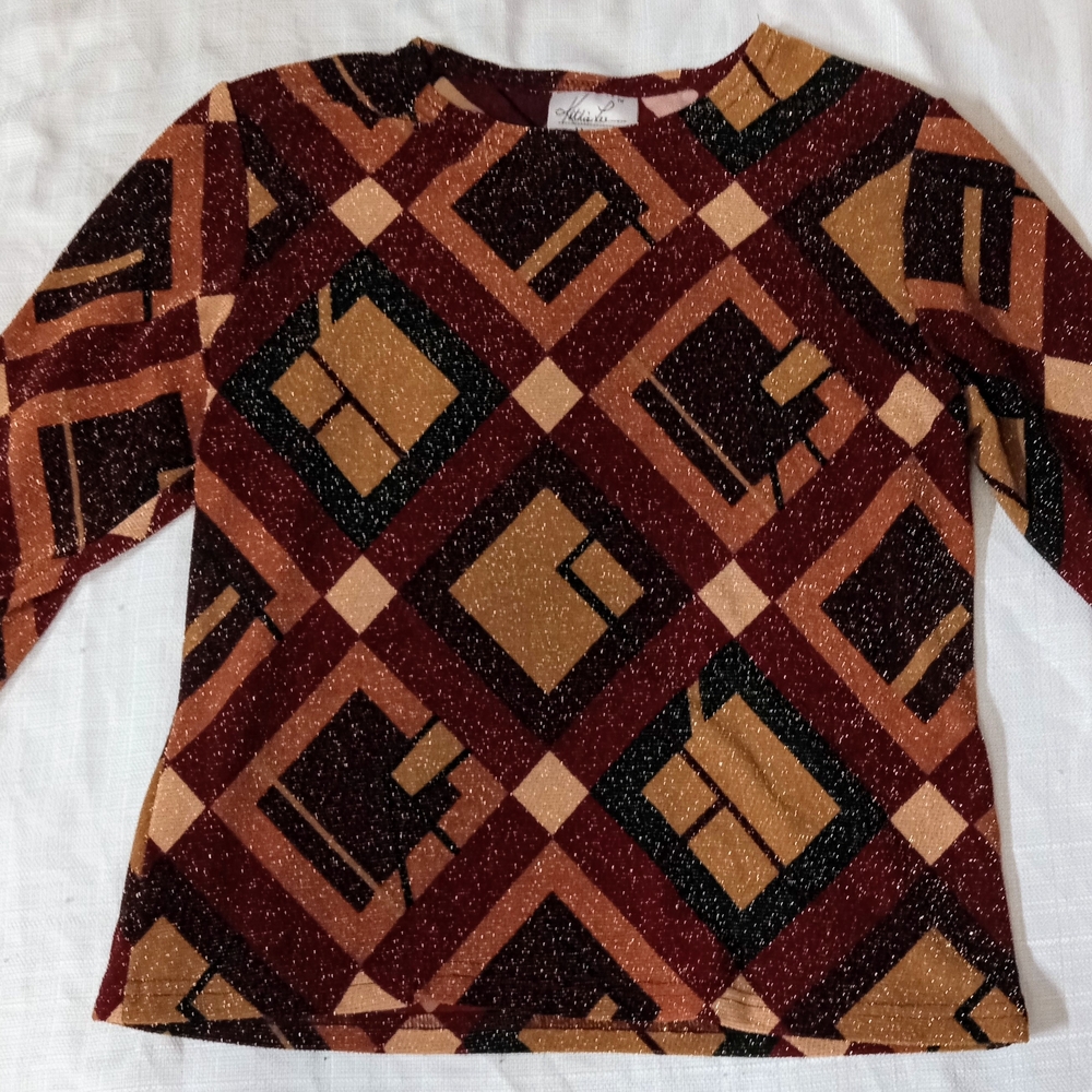 Kathie Lee Collection Geometric Sweater - Brown and Black
